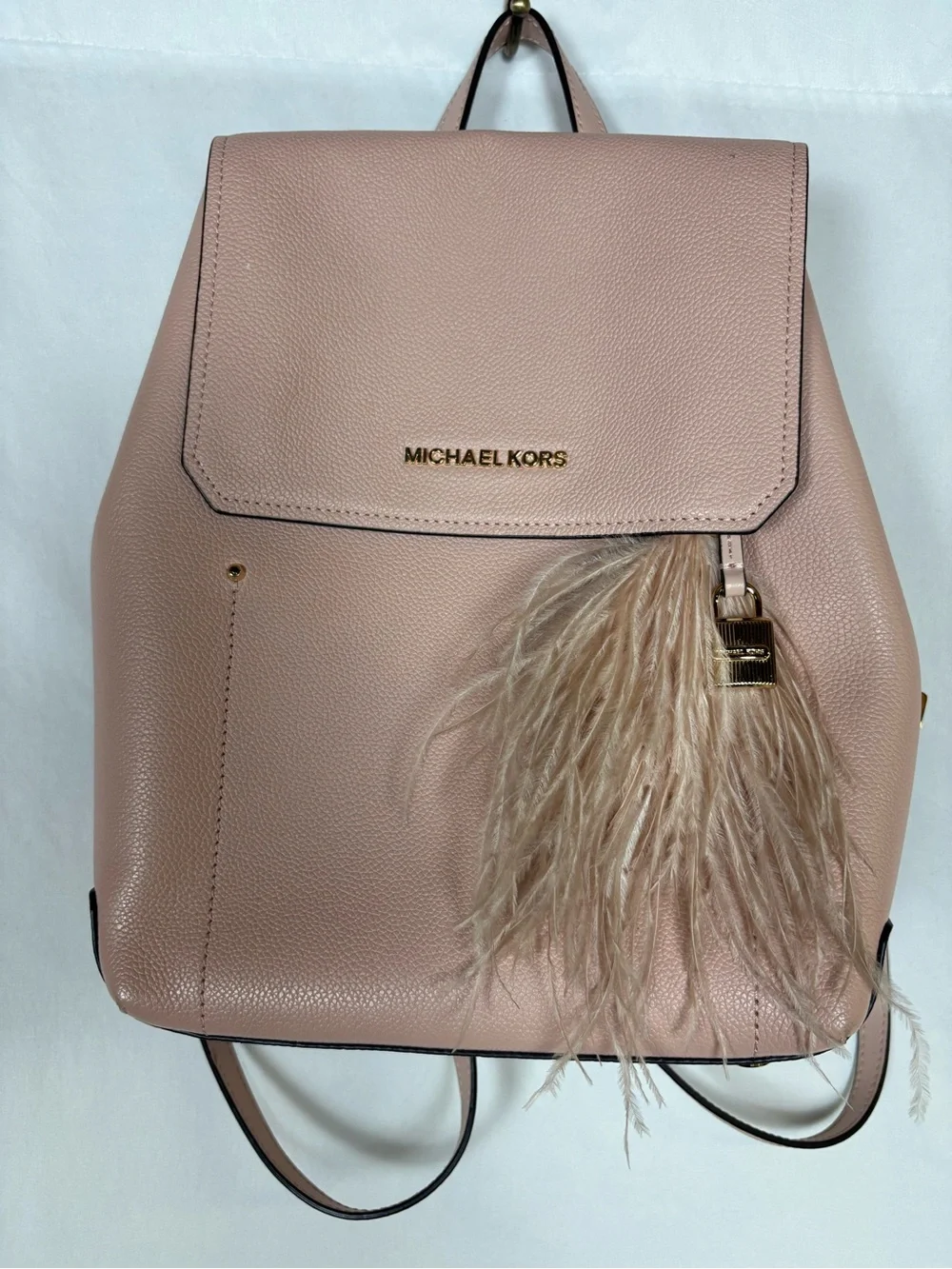 Michael Kors Blush Pink Pebbled Leather Backpack with Feather Tassel